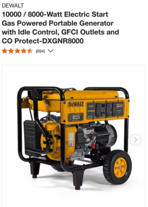 DEWALT10000 / 8000-Watt Electric Start Gas Powered Portable Generator with Idle Control, GFCI Outlet