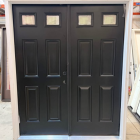 MMI DOOR 64 in. x 80 in. Left-Hand Inswing Rain Glass Black Fiberglass Prehung Front Door on 4-9/16