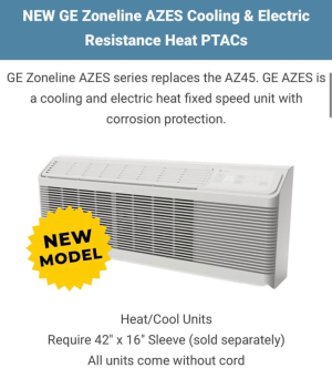 NEW GE Zoneline AZES Cooling & Electric Resistance Heat PTACs