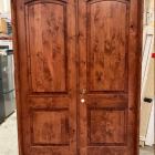 Krosswood Doors 64 in. x 96 in. Rustic Knotty Alder 2-Panel Arch Top Red Chestnut Stain Right-Hand Wood Double Prehung Front Door