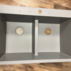 Karran Grey Quartz/Granite 33 in. 50/50 Double Bowl Composite Drop-in Kitchen Sink