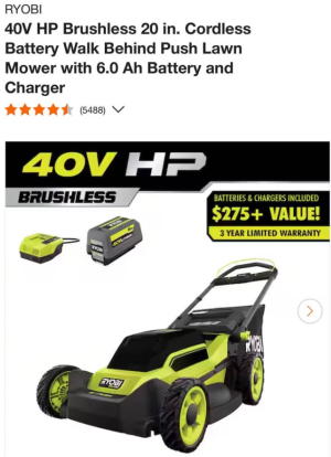 RYOBI 40V HP Brushless 20 in. Cordless Battery Walk Behind Push Lawn Mower with 6.0 Ah Battery and Charger