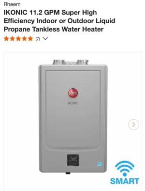 Rheem IKONIC 11.2 GPM Super High Efficiency Indoor or Outdoor Liquid Propane Tankless Water Heater
