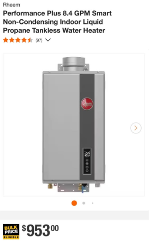 Rheem Performance Plus 8.4 GPM Smart Non-Condensing Indoor Liquid Propane Tankless Water Heater