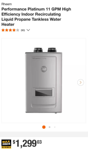 Rheem Performance Platinum 11 GPM High Efficiency Indoor Recirculating Liquid Propane Tankless Water Heater