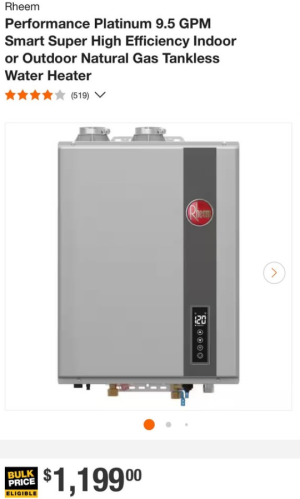 Rheem Performance Platinum 9.5 GPM Smart Super High Efficiency Indoor or Outdoor Natural Gas Tankless Water Heater
