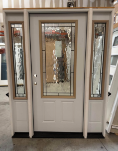 Jeld-Wen 64 in. x 80 in. Right-Hand 3/4 Lite Wendover Decorative Glass Primed Steel Prehung Front Door with Sidelites