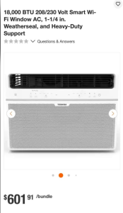 Toshiba 18,000 BTU 208/230 Volt Smart Wi-Fi Window AC, 1-1/4 in. Weatherseal, and Heavy-Duty Support
