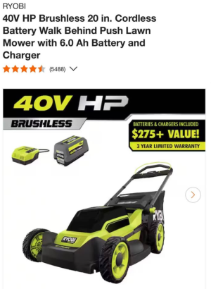 RYOBI 40V HP Brushless 20 in. Cordless Battery Walk Behind Push Lawn Mower with 6.0 Ah Battery and Charger