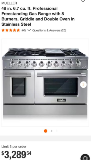 MUELLER 48 in. 6.7 cu. ft. Professional Freestanding Gas Range with 8 Burners, Griddle and Double Oven in Stainless Steel