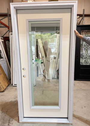 MMI DOOR 36 in. x 80 in. Internal Blinds Right-Hand Inswing Full Lite Clear Classic Primed Fiberglass Smooth Prehung Front Door