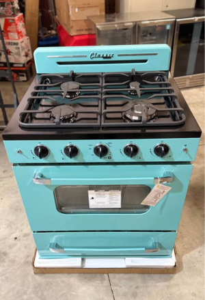 Unique Appliances Classic Retro 30 in. 3.9 cu. ft. Retro Gas Range with Convection Oven in Ocean Mist Turquoise