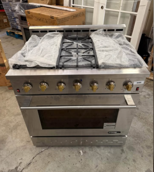 NXR Entree 36 in. 5.5 cu. ft. Professional Style Gas Range with Convection Oven in Stainless Steel and Gold