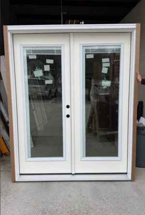 MMI DOOR 64 in. x 80 in. Internal Blinds Left-Hand Inswing Full Lite Clear Low-E Primed Fiberglass Smooth Prehung Front Door