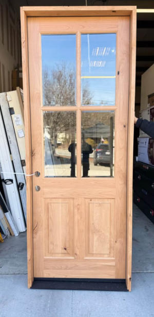 Krosswood Doors 36 in. x 96 in. Knotty Alder Right-Hand/Inswing 4-Lite Clear Glass Clear Stain Wood Prehung Front Door