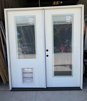 Steves & Sons Legacy 72 in. x 80 in. Primed RHIS Fiberglass 2/3 Tempered Glass Prehung Double Patio Door with Blinds