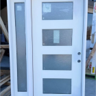 Steves & Sons Palisade 51 in. x 80 in. 4L MicroGranite Impact Glass LHIS Unfinished Fiberglass Prehung Front Door w/12in.SL 4-9/16Jamb