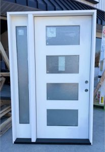 Steves & SonsPalisade 51 in. x 80 in. 4L MicroGranite Impact Glass LHIS Unfinished Fiberglass Prehung Front Door w/12in.SL 4-9/16Jamb