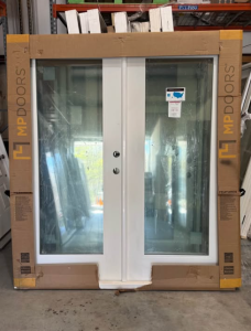 MP Doors72in. x 80in. Left-Hand Outswing Low E HVHZ Impact Glass White Fiberglass Double Prehung Patio Door with Composite Frame