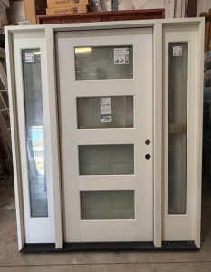 Steves & SonsPalisade 68 in. x 80 in. 4L MicroGranite Impact Glass LHIS Unfinished Fiberglass Prehung Front Door w/Db-14in.SL6-9/16Jb