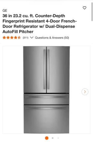 GE 36 in 23.2 cu. ft. Counter-Depth Fingerprint Resistant 4-Door French-Door Refrigerator w/ Dual-Dispense AutoFill Pitcher