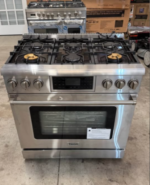 Thor Kitchen Tilt Panel 36 in. 6 Burners Freestanding Gas Range with self-cleaning air fry convection oven in. Stainless Steel in LP