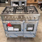 Verona Prestige Series VPFSGG365DSS 36 Inch Freestanding Gas Range with 5 Sealed Burners, Double Oven, 3.9 Cu. Ft. Total Capacity, Storage Drawer, Manual Clean, Infrared Broiler, Bell Timer, Turbo-Electric Convection Fans, and CSA Certified: Stainless Steel (Top Vent Missing)