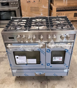 VeronaPrestige Series 36 in. Freestanding Double Oven Dual Fuel Range in Stainless Steel (Top Vent Are Missing)