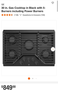 GE30 in. Gas Cooktop in Black with 5-Burners including Power Burners