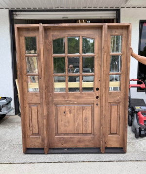 Krosswood Doors 70 in. x 96 in. Alder Right-Hand/Inswing 1/2 Lite Clear Glass Provincial Stain Wood Prehung Front Door with Sidelites