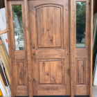 Krosswood Doors 64 in. x 80 in. Rustic Knotty Alder Arch Provincial Stained Wood Left Hand Single Prehung Front Door