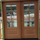 Krosswood Doors UINTAH Farmhouse 72 in. x 79 in. 6-Lite Right-Active/Inswing Clear Glass Teak Stain Double Fiberglass Prehung Front Door