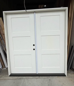 Steves & Sons Legacy 72 in. x 80 in. 3P Equal Shaker RHOS Unfinished White Fiberglass Double Prehung Front Door w/6-9/16 Jamb