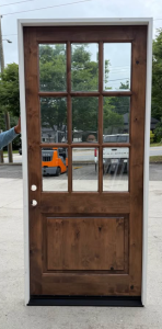 Krosswood Doors42 in. x 96 in. Rustic Knotty Alder Clear Low-E Glass 9-Lite Red Chestnut Stain Right Hand Single Prehung Front Door