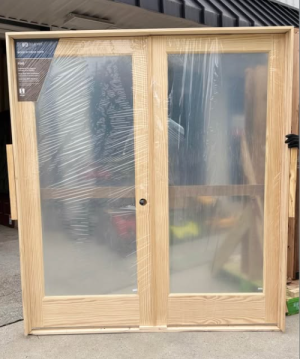 MMI DOOR 72 in. x 80 in. Unfinished Left-Hand Active Pine Wood Full Lite Clear Prehung Interior French Door