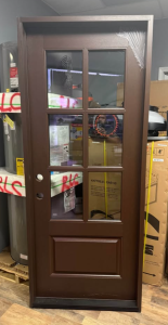 Steves & Sons Regency 32 in. x 80 in. 3/4-6 Lite Clear Glass LHOS Hickory Stain Fiberglass Prehung Front Door