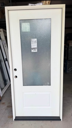 Steves & Sons Legacy 36 in. x 80 in. 3/4 Lite Rain Glass RHIS White Finish Fiberglass Prehung Front Door