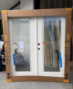 MP Doors72 in. x 80 in. Fiberglass Smooth White Right-Hand Outswing Hinged Patio Door with Low E Impact Built in Blinds Impact