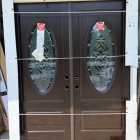 Feather River Doors 74 in.x81.625 in. Silverdale Brass 3/4 Oval Lt Stained Chestnut Mahogany Right-Hand Fiberglass Double Prehung Front Door