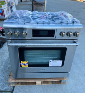 Thor KitchenTilt Panel 36-in 6 Burners Freestanding Gas Range with self-cleaning and air fry convection oven in. Stainless Steel