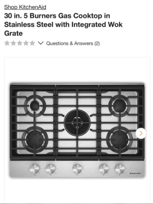 KitchenAid 30 in. 5 Burners Gas Cooktop in Stainless Steel with Integrated Wok Grate
