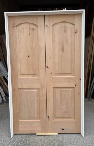Krooswood Doors 48 in. x 80 in. Rustic Knotty Alder 2-Panel Arch Top VG Both Active Unfinished Wood Double Prehung Interior French Door
