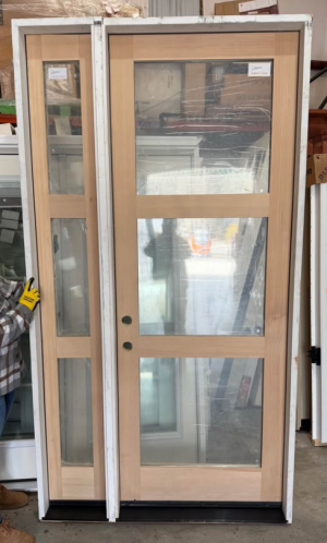 Krosswood Doors 50 in. x 96 in. Modern Hemlock Right-Hand/Inswing 3-Lite Clear Glass Unfinished Wood Prehung Front Door with Sidelite