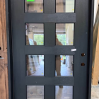Steves & Sons Regency 42 in. x 80 in. 8L Modern Clear Glass LHIS Onyx Stained Fiberglass Prehung Front Door w/6 in. Jamb