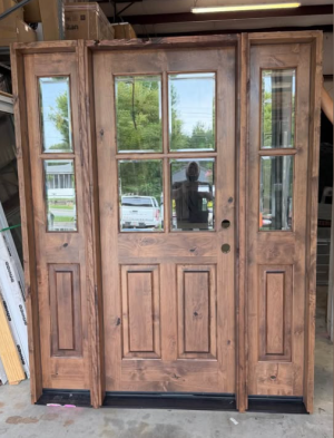 Krosswood Doors 64 in. x 80 in. Alder Left-Hand/Inswing 4-Lite Clear Glass Red Chestnut Stain Wood Prehung Front Door/Double Sidelite